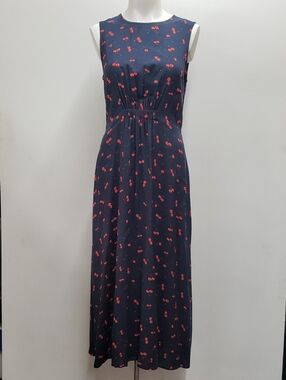Beachlunchlounge Navy Cherry Nights Maxi Dress Women's Small Gathered Waist NWT
